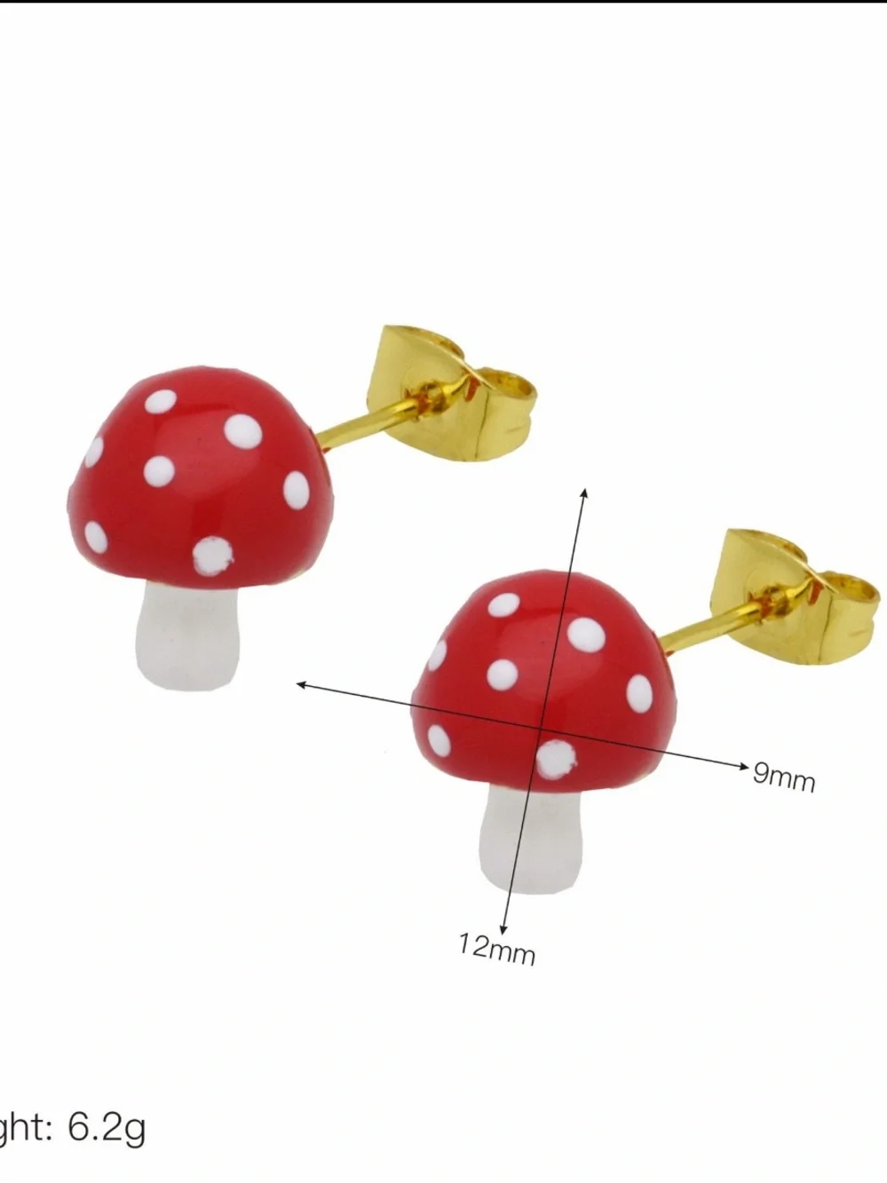 Kids Gold-Back Red Polka Dot Mushroom Stud Earrings